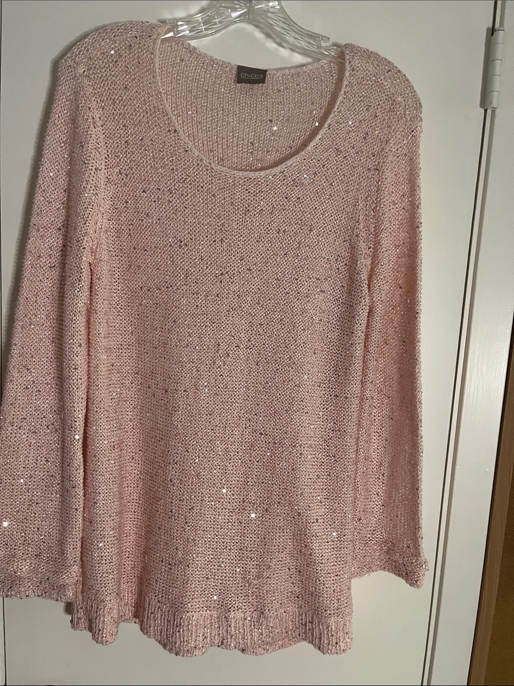 Chico's Pale Pink Sequin Knit Crewneck Sweater